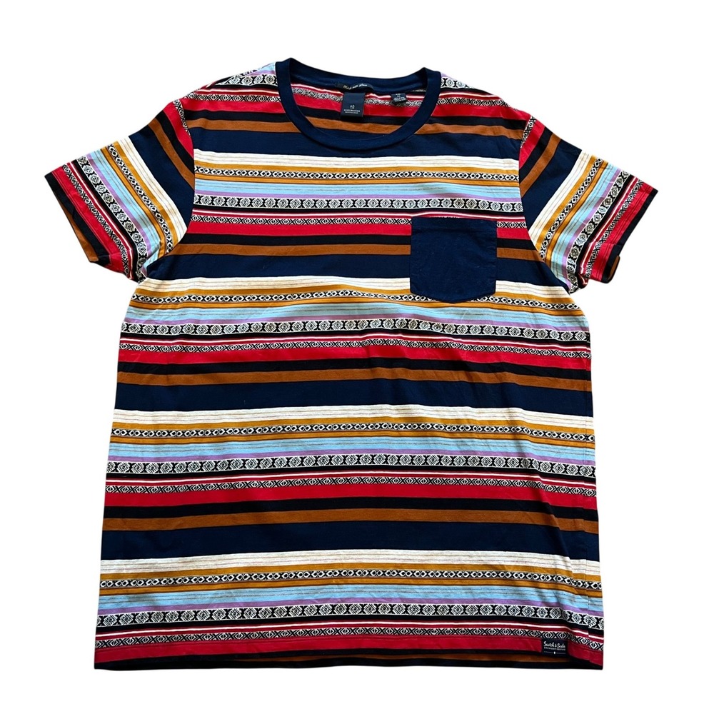 Scotch & Soda Mens XL Multi Color Vertical Stripe Pocket T-Shirt 147355-18-FWMM